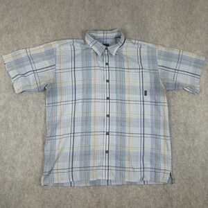 Men's Patagonia Shirt White Blue Yellow Short Sleeve Shirt Size Large